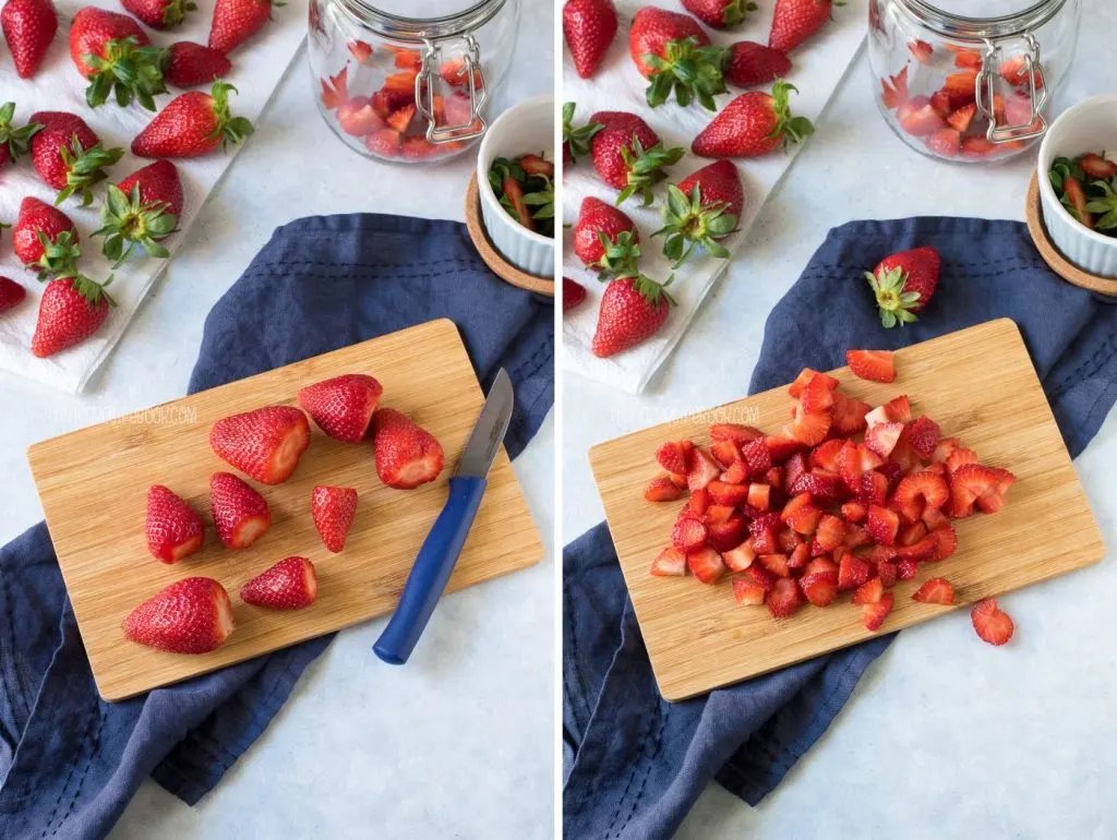 cut strawberries in small pieces