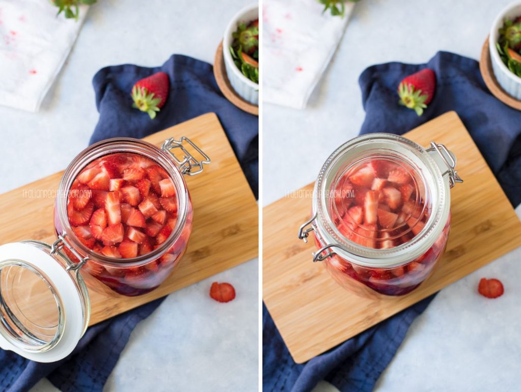 Letting strawberries macerate in alcohol.