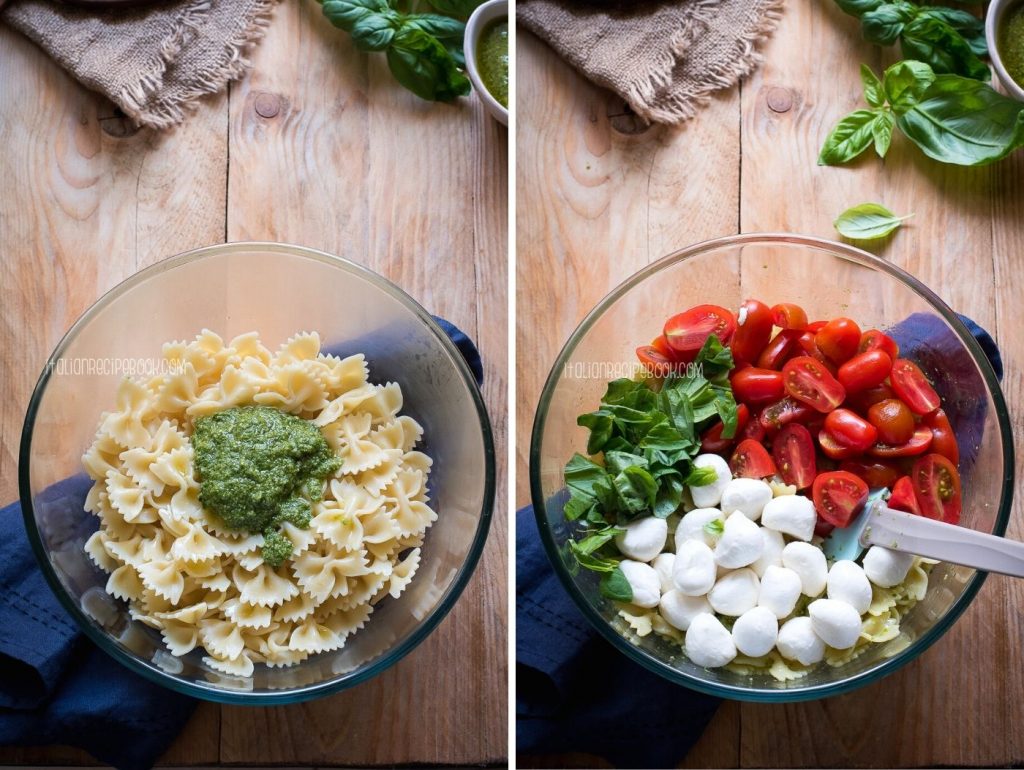 assembling pasta caprese