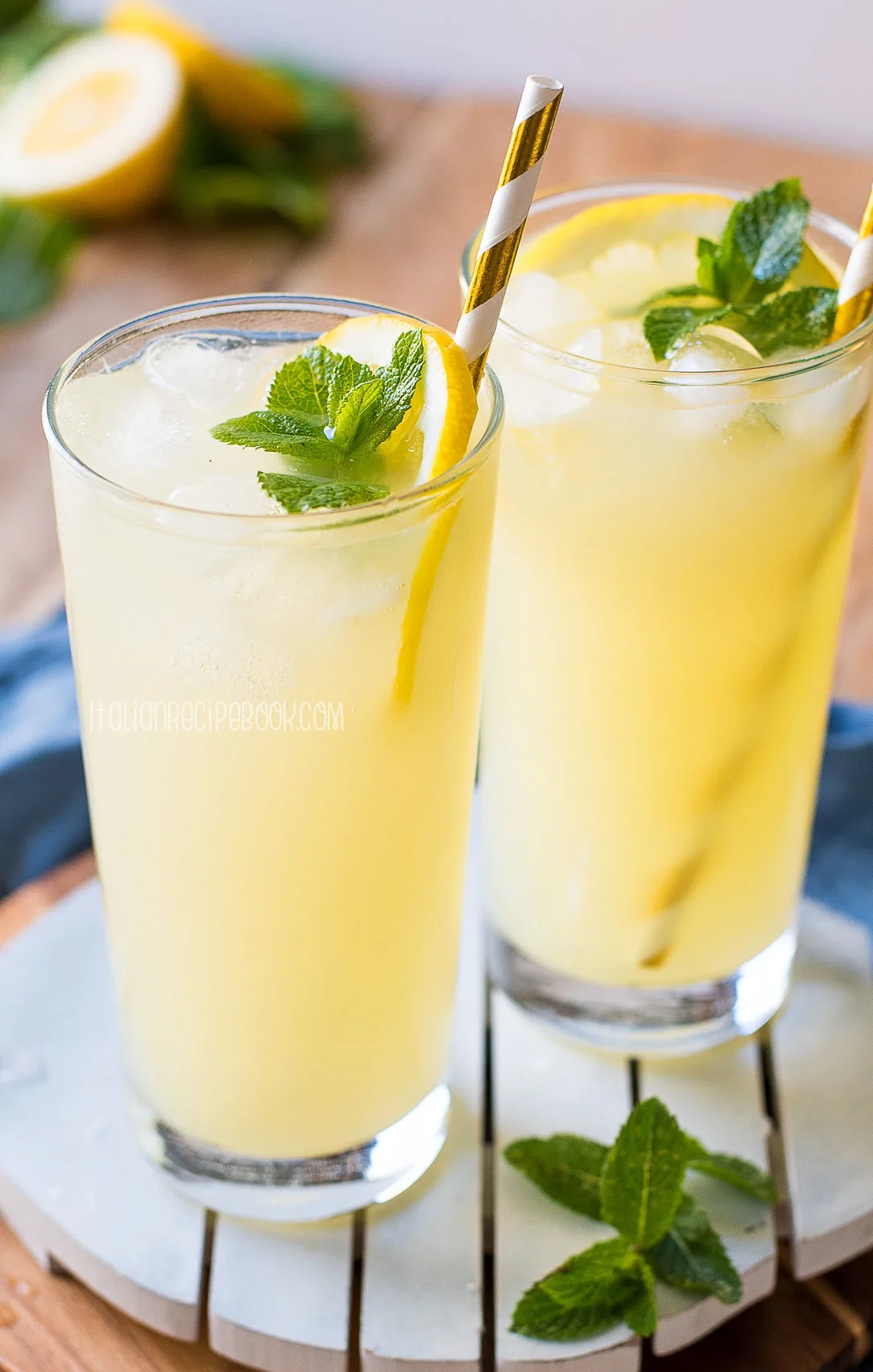 italian lemonade in a tall glass garnished with mint