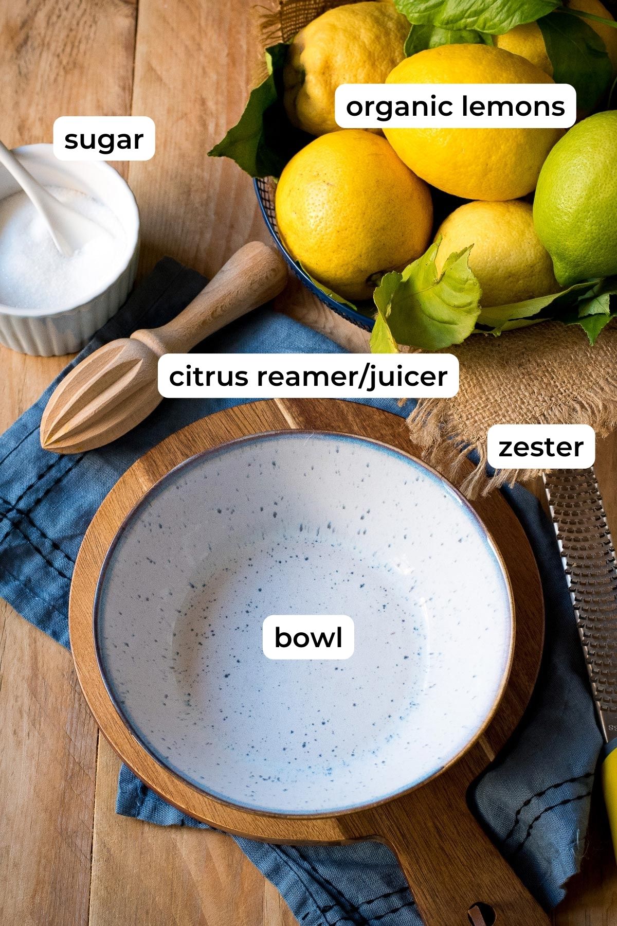 Ingredients and tools to make Limonata.