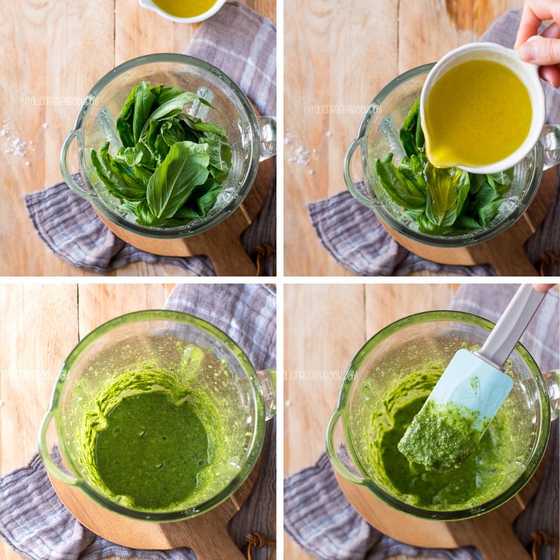 making basil pesto