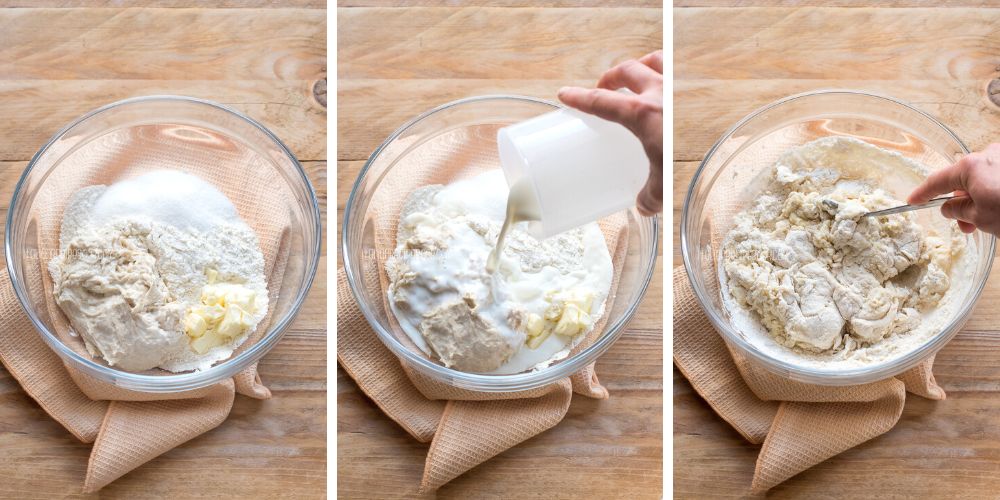 making milk bread rolls dough