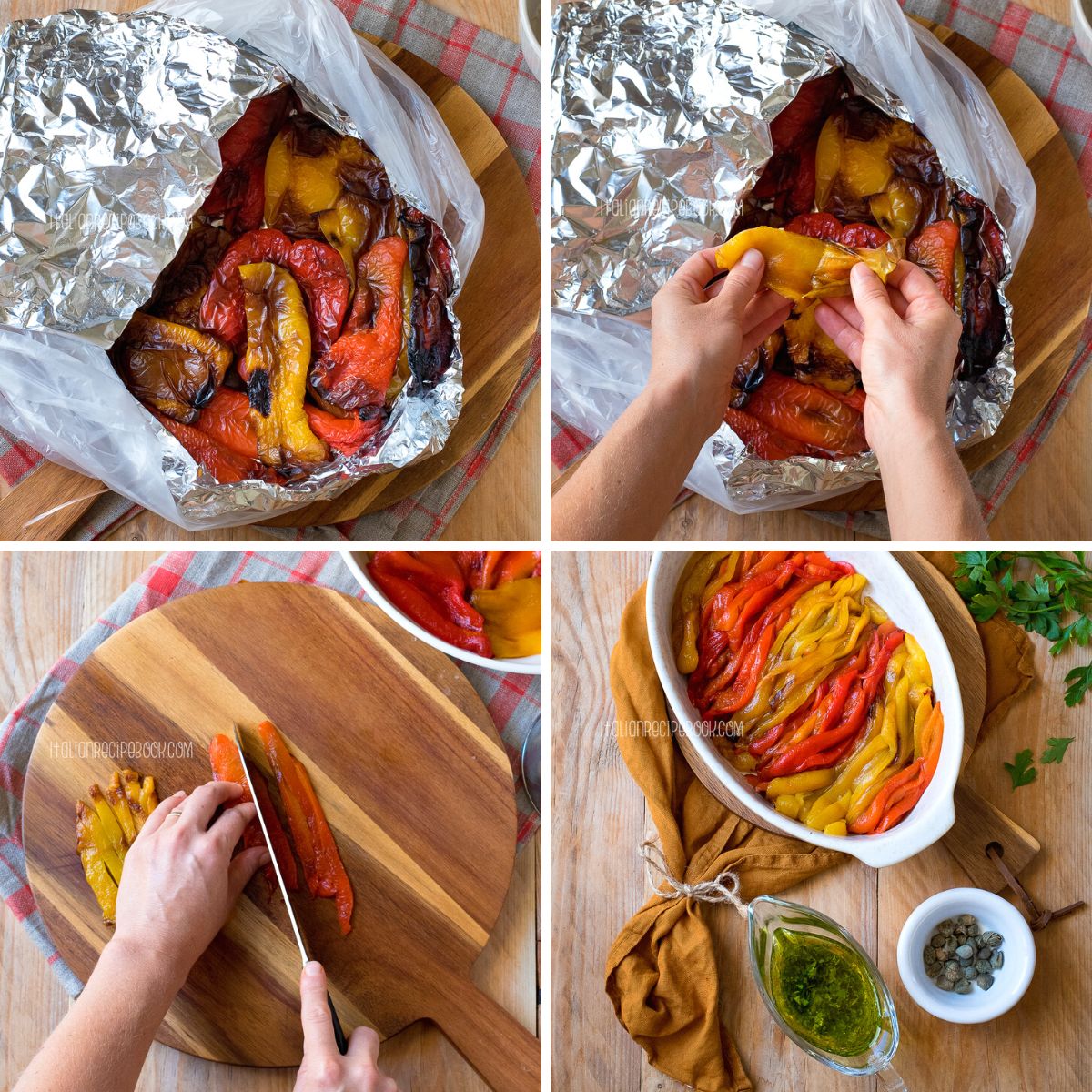 peeling and cutting peppers