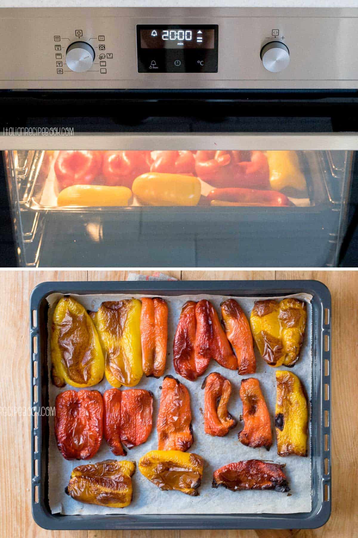Roasting peppers in the oven.