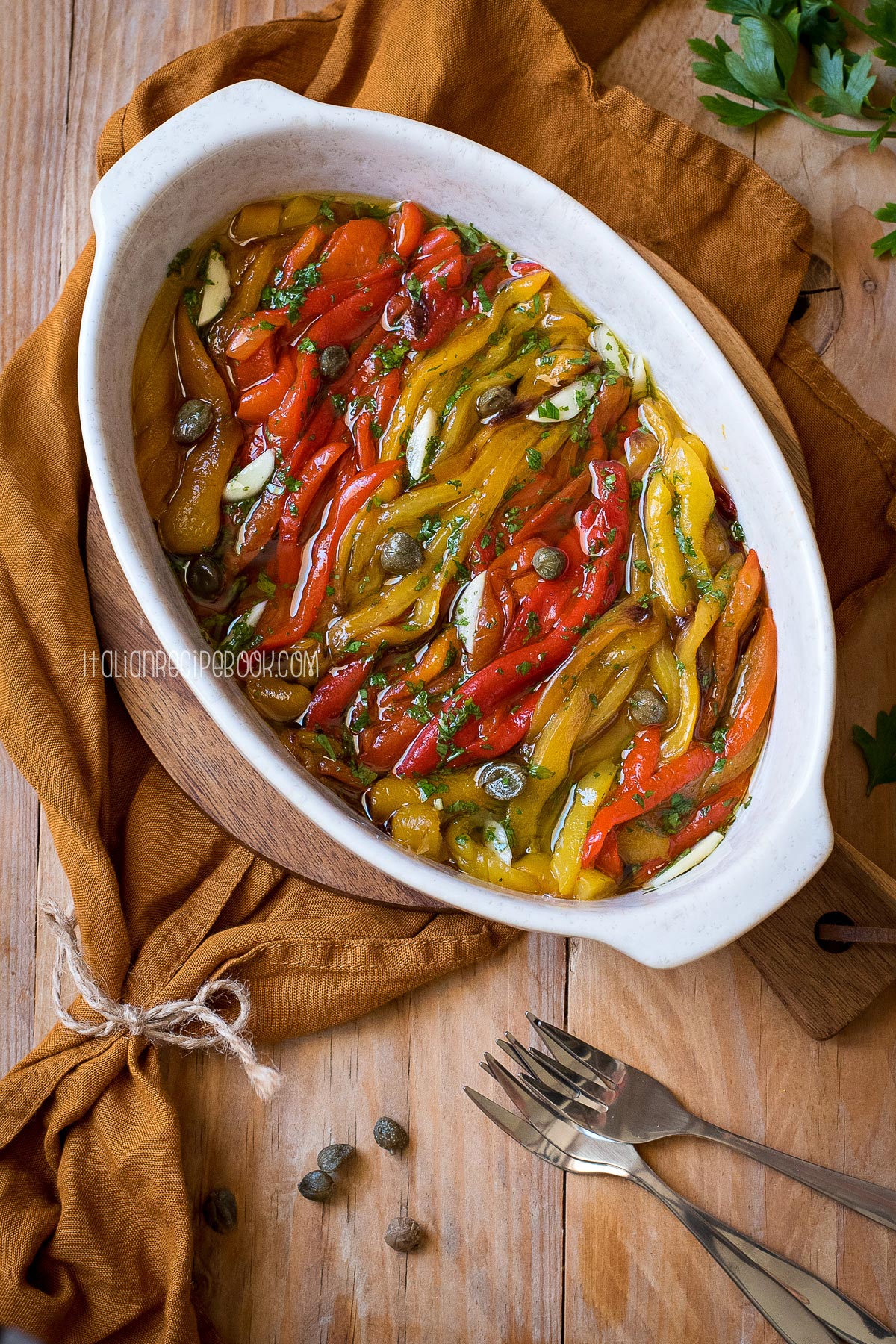 roasted peppers in a serving dish