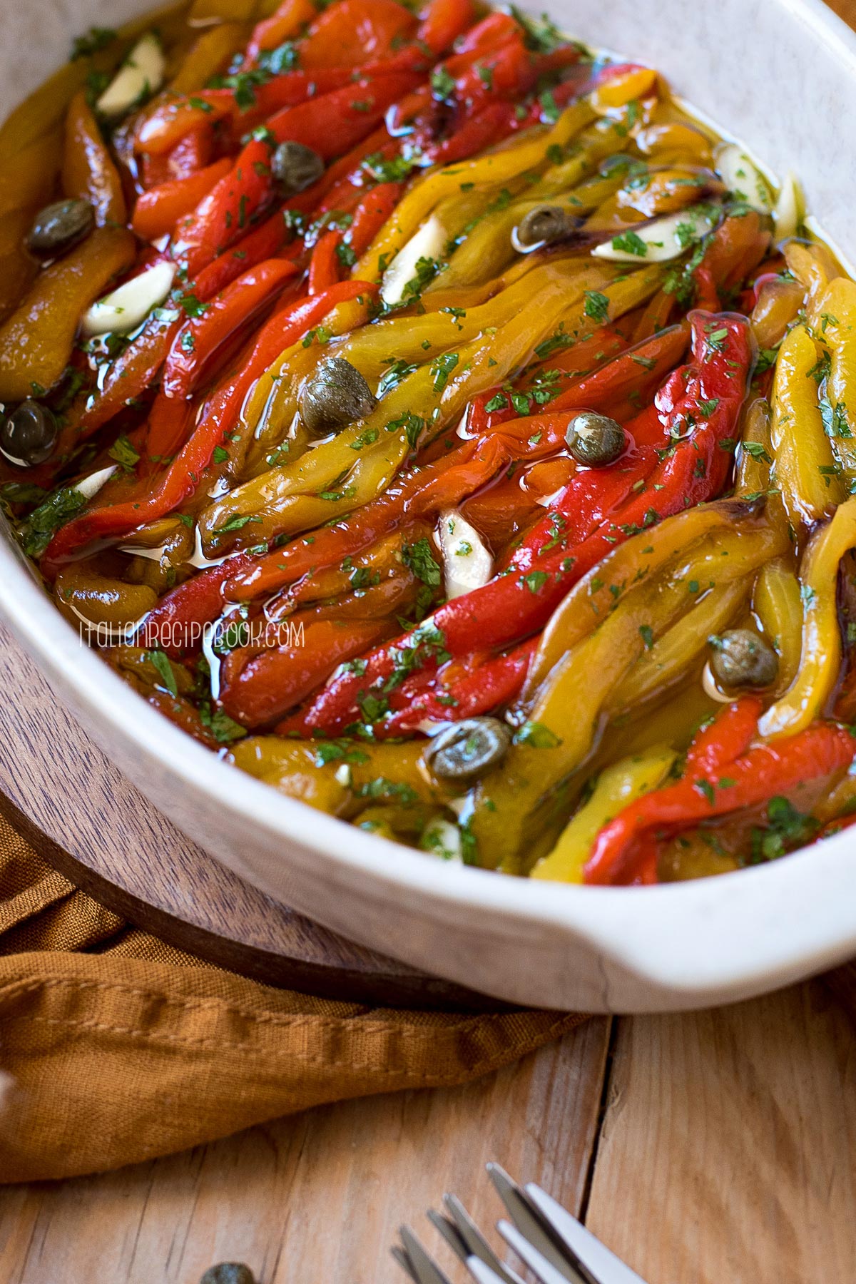 roasted peppers in a serving dish