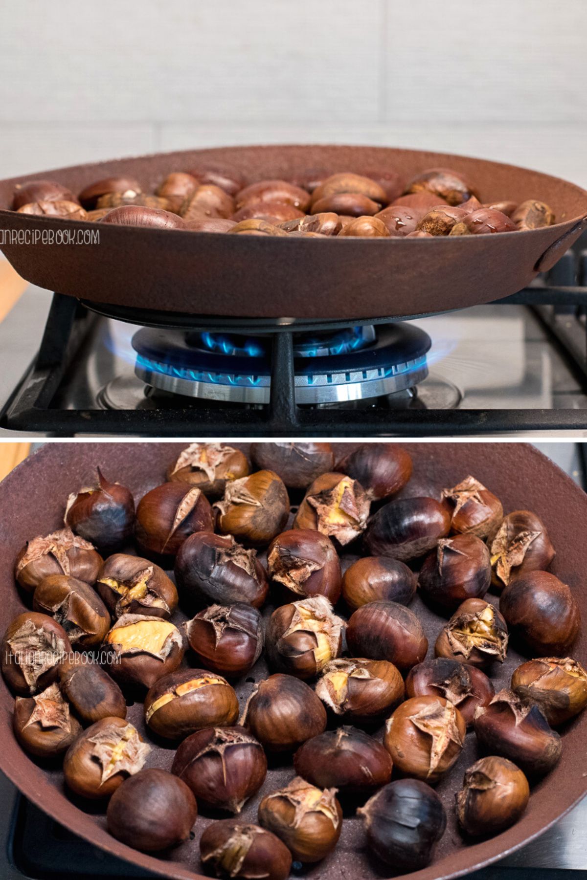 roasting chestnuts in a chestnut pan