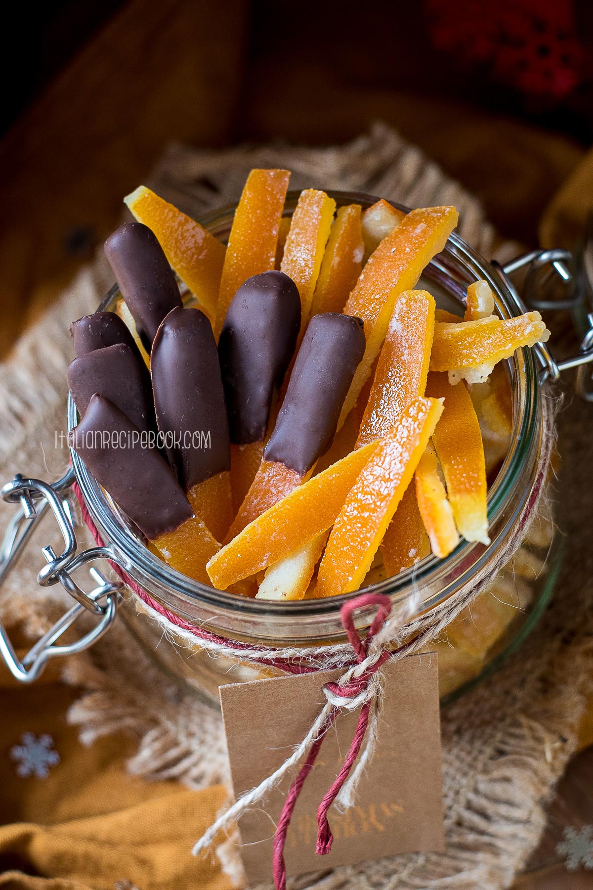 candied orange peels in a jar close up