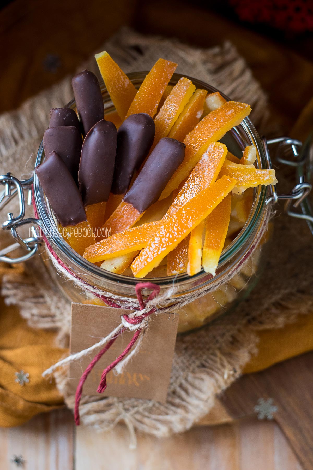 candied orange peels in a jar