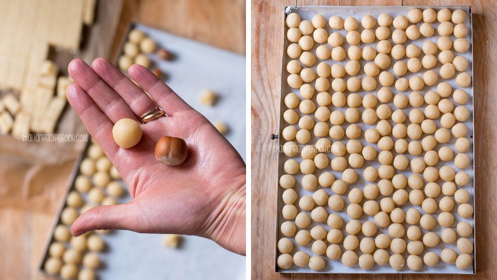 rolling and shaping baci di dama cookies