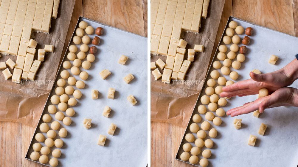 rolling and shaping baci di dama cookies