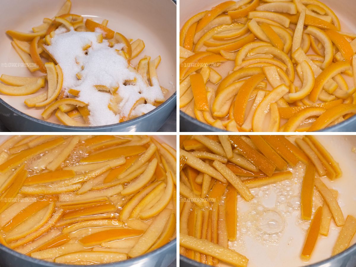 cooking orange peels in sugar syrup