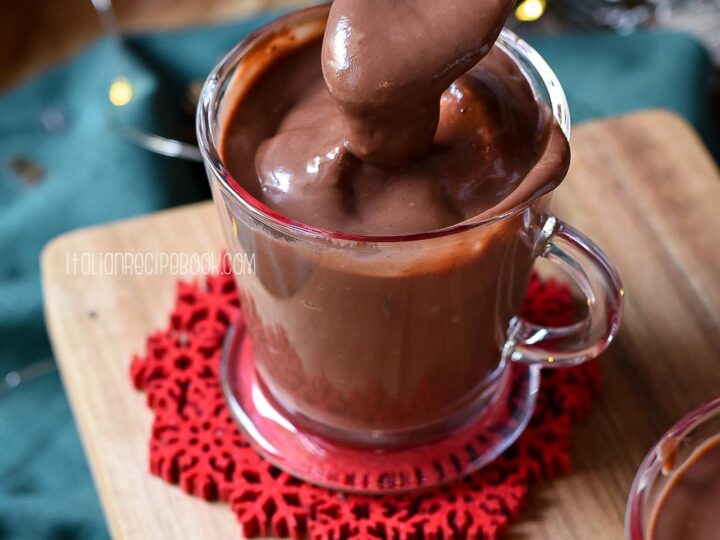 thick hot chocolate on a spoon