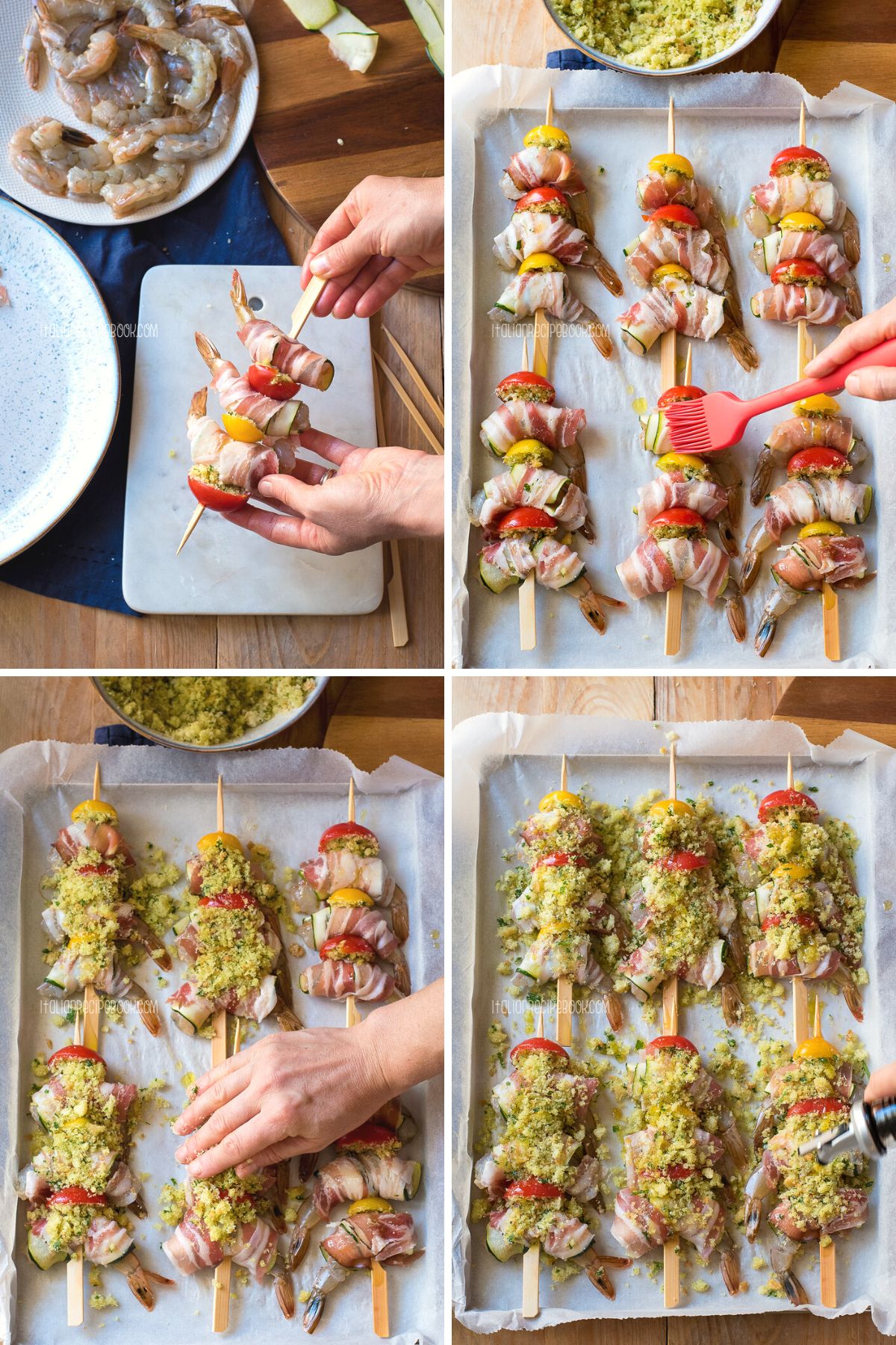 assemble shrimp zucchini skewers