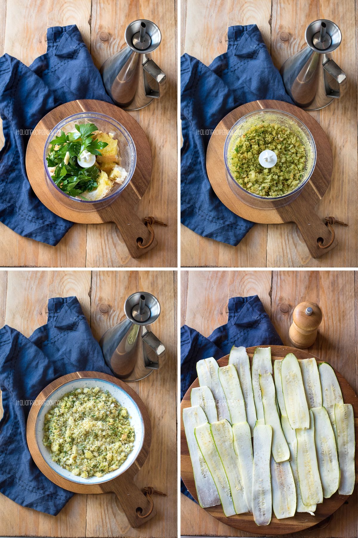 preparing breadcrumb mix and zucchini