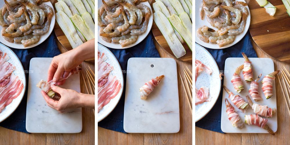 wrap shrimp and zucchini with pancetta