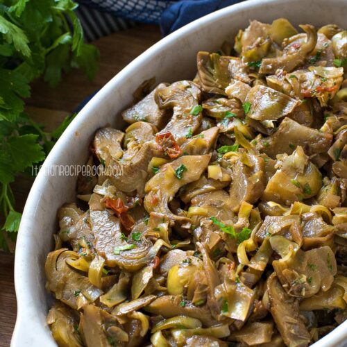 braised artichokes close up