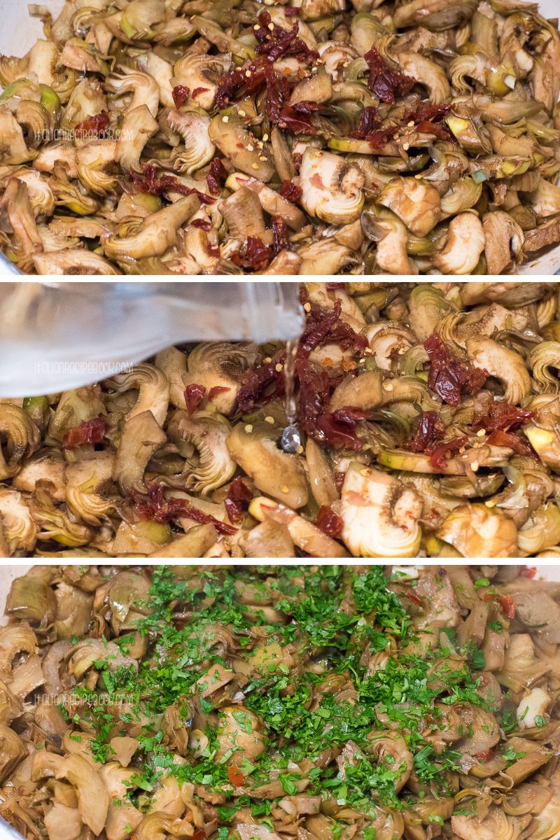 making braised artichokes