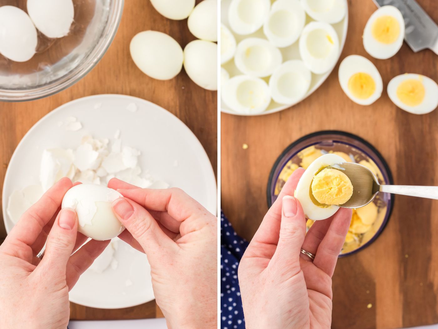peeling eggs