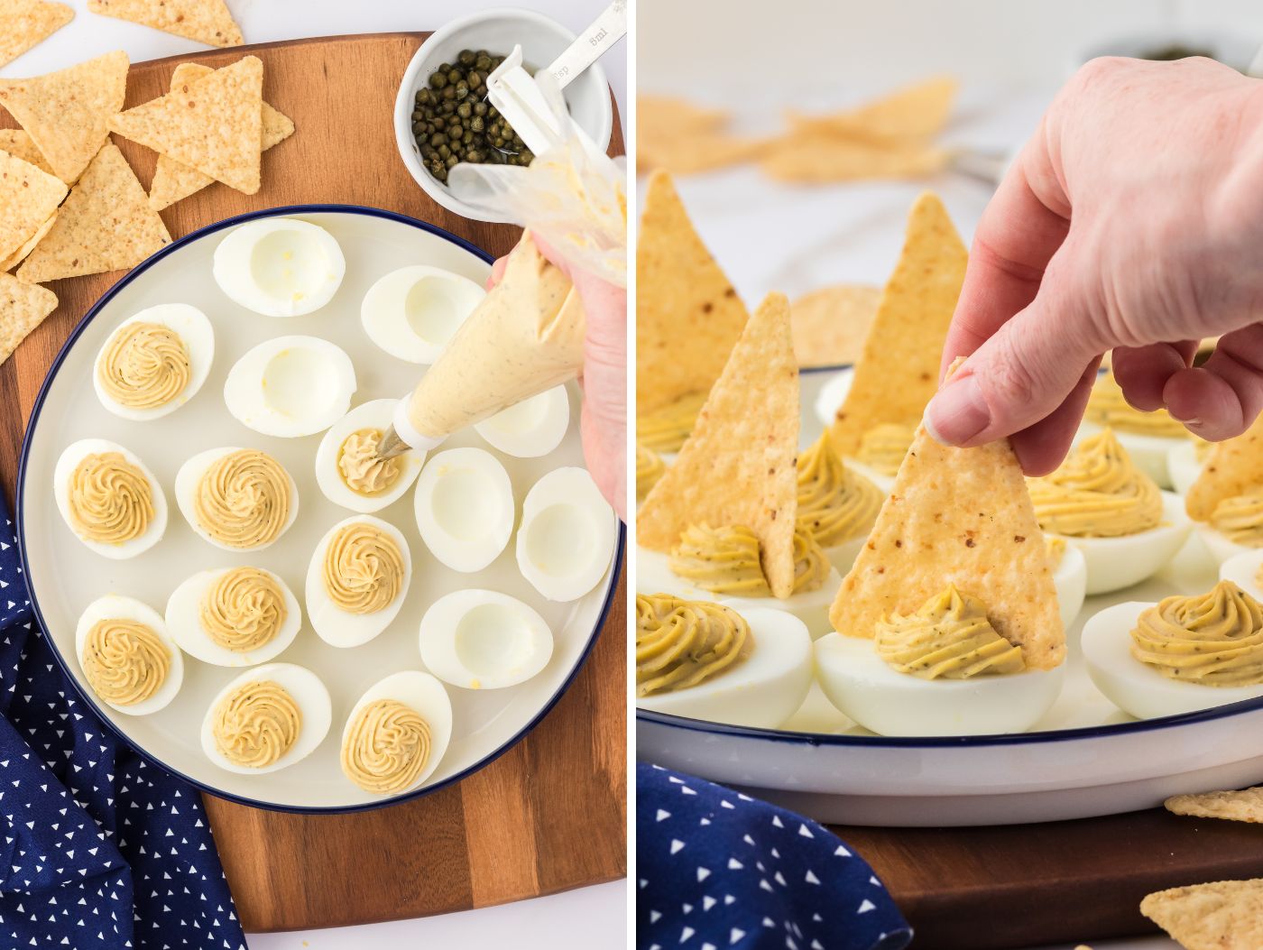 assembling deviled eggs