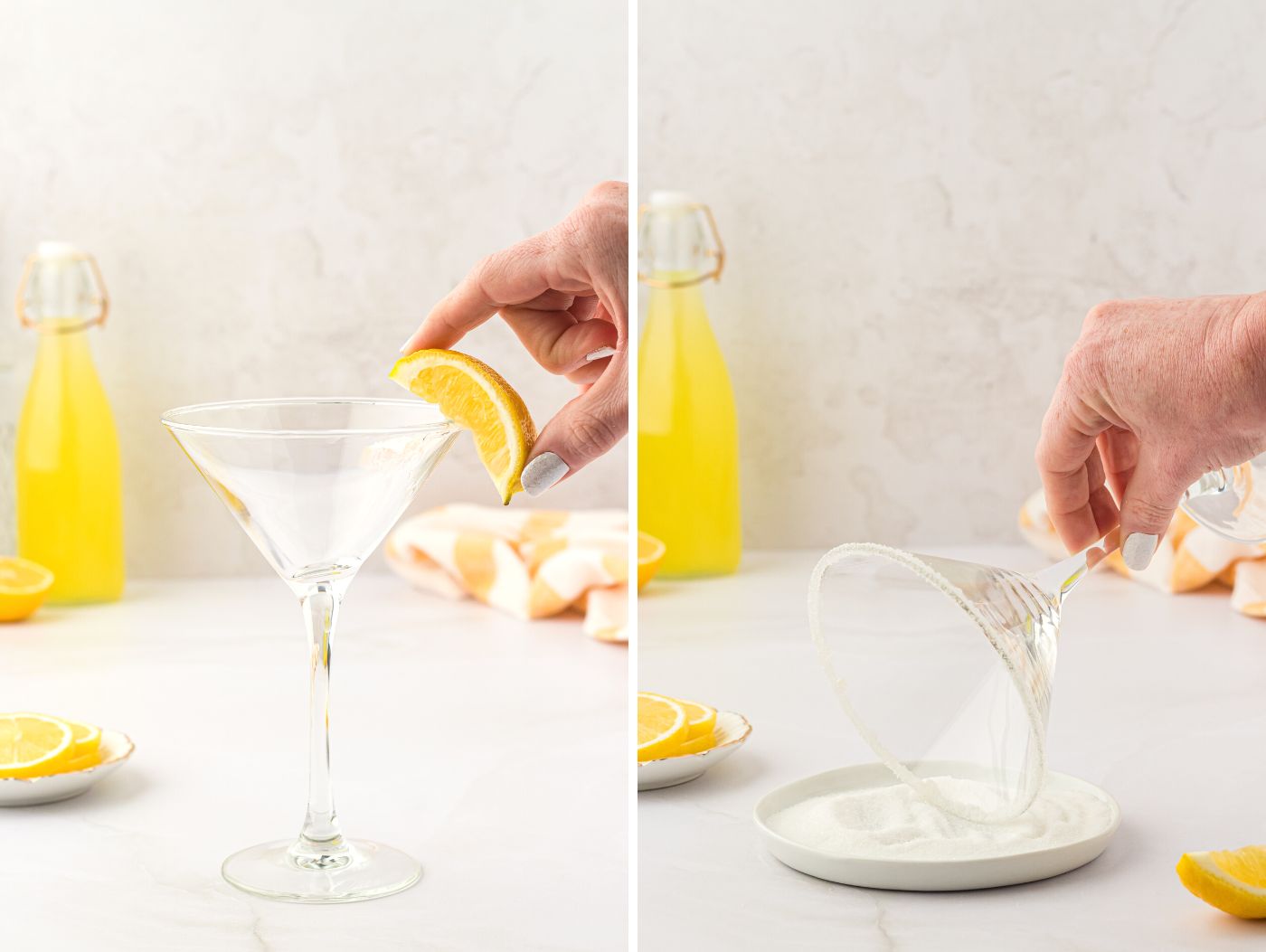 making sugar rim on a martini glass