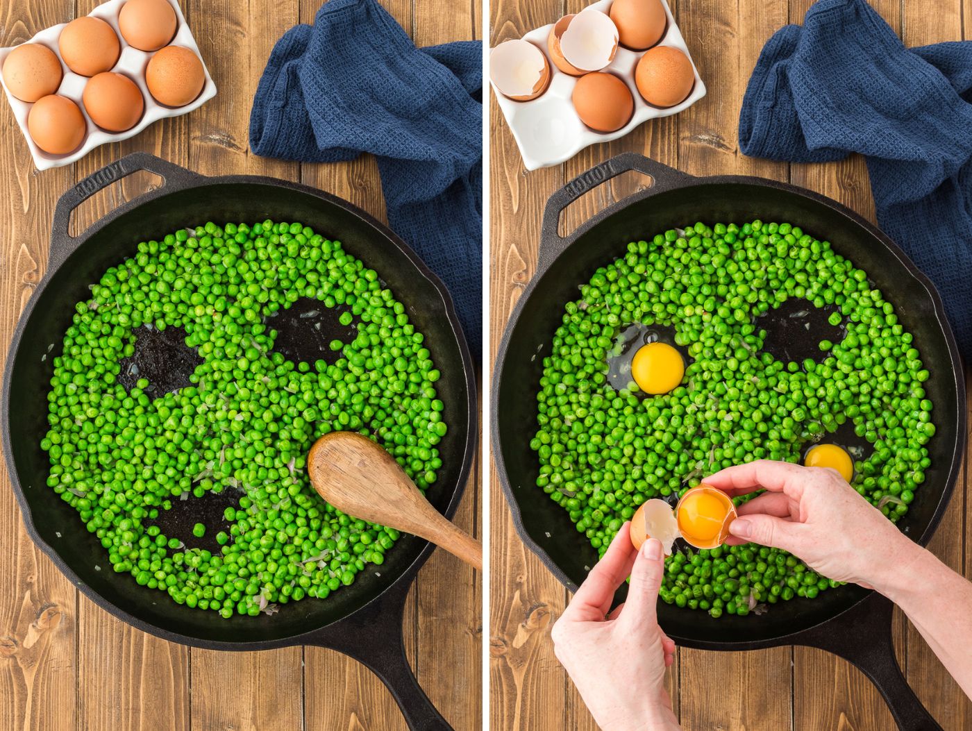 making opening in the peas to fit the eggs