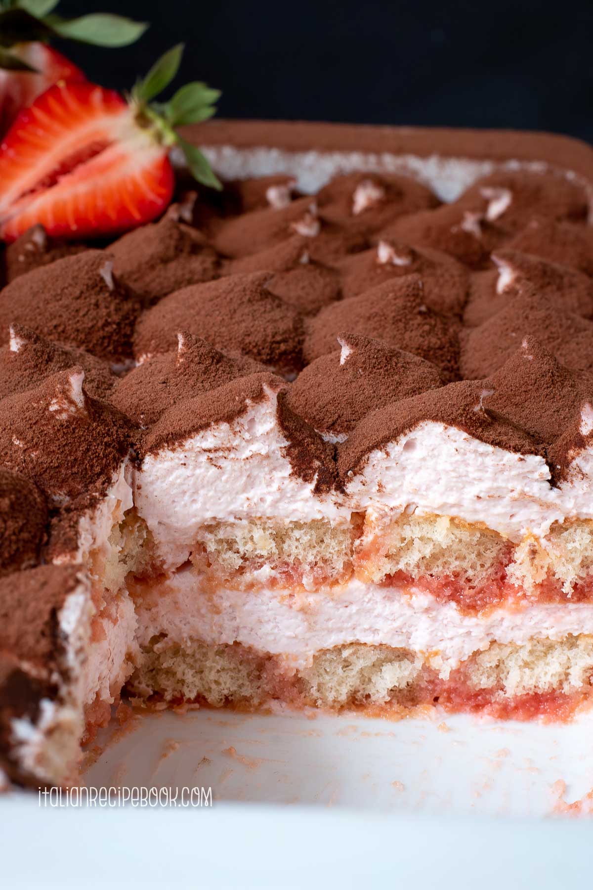 strawberry tiramisu in a deep dish