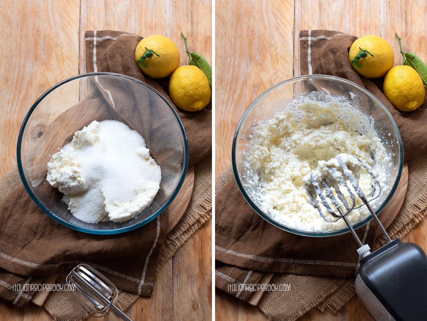beating ricotta cheese with sugar