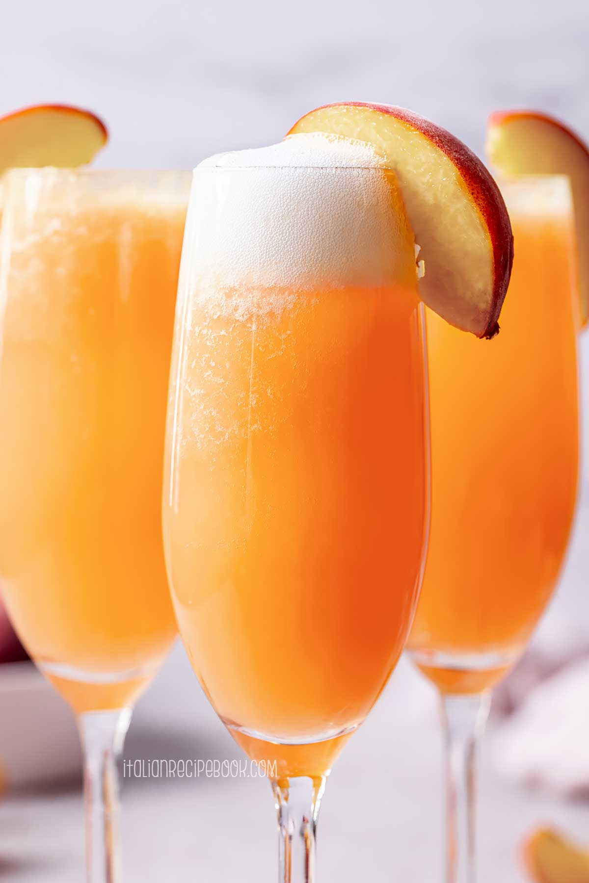 peach bellini cocktail close up