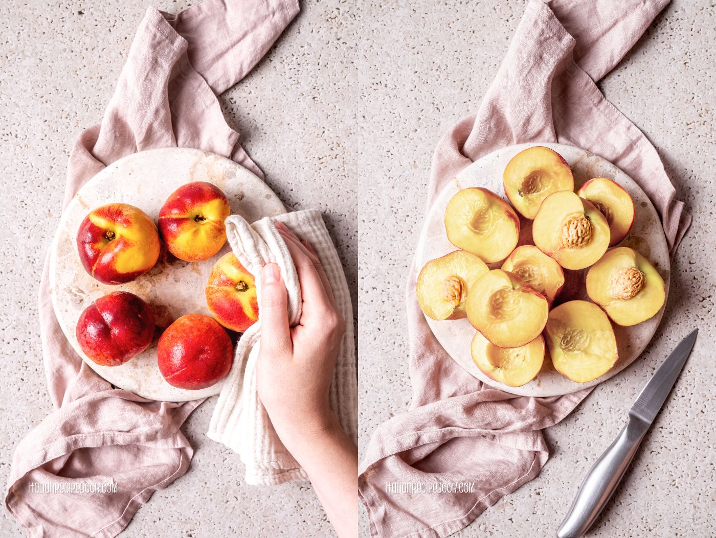 how to make bellini cocktail - wash and cut peaches