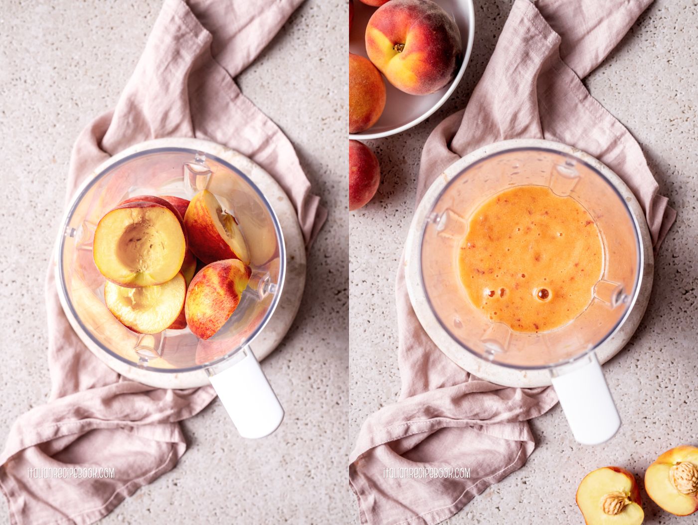 how to make bellini cocktail - process peaches in a blender