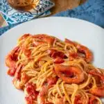 shrimp spaghetti on a plate