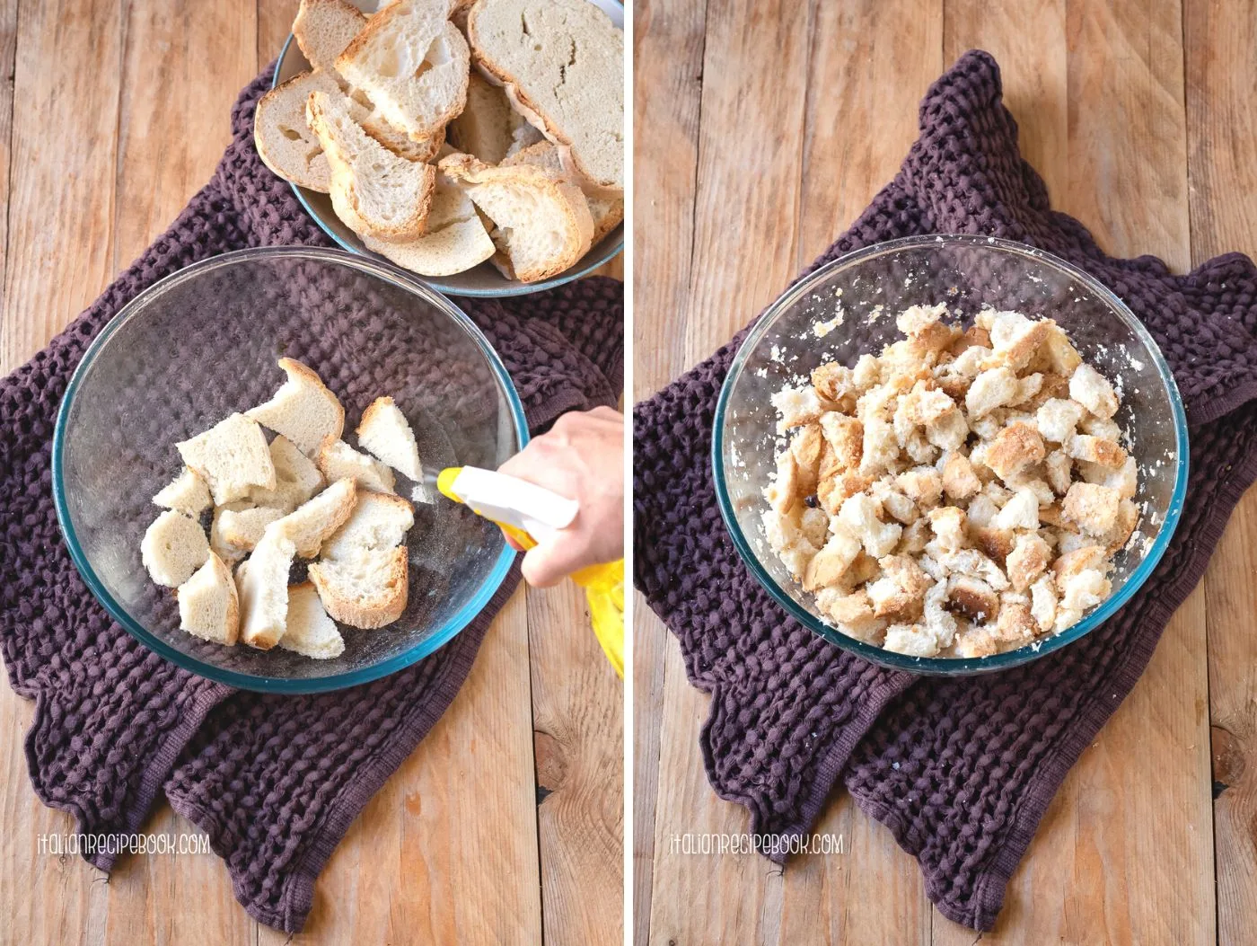 how to make panzanella salad - preparing the bread