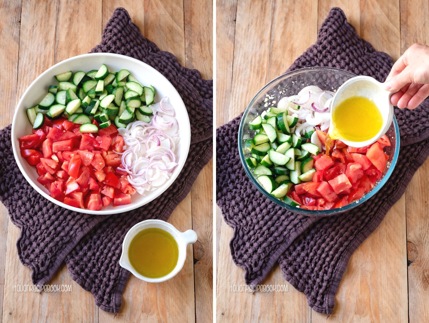 how to make panzanella salad - preparing the vegetables