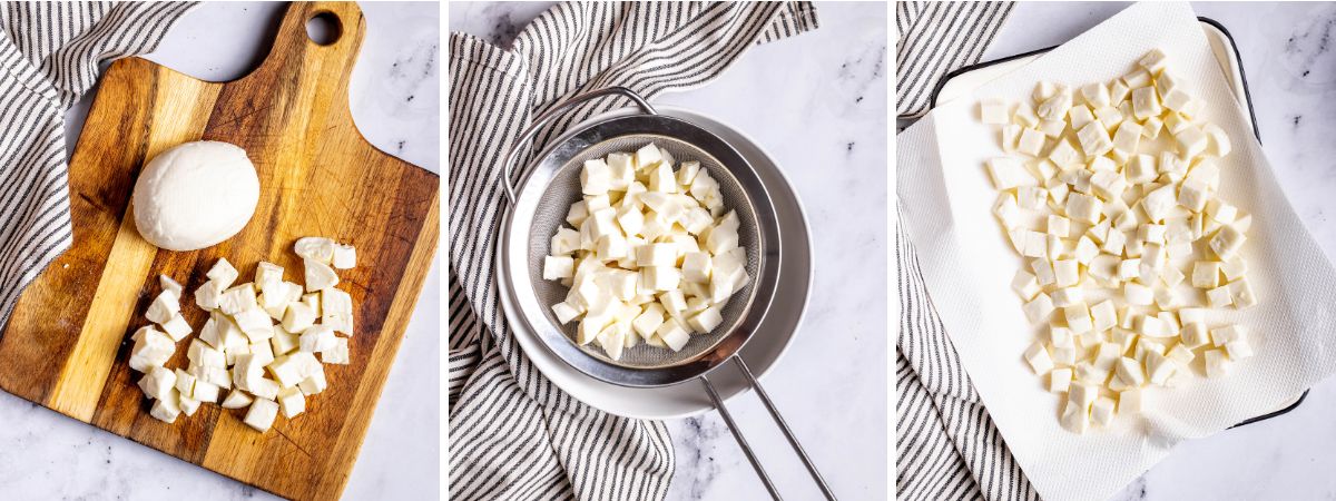 preparing mozzarella for panzerotti