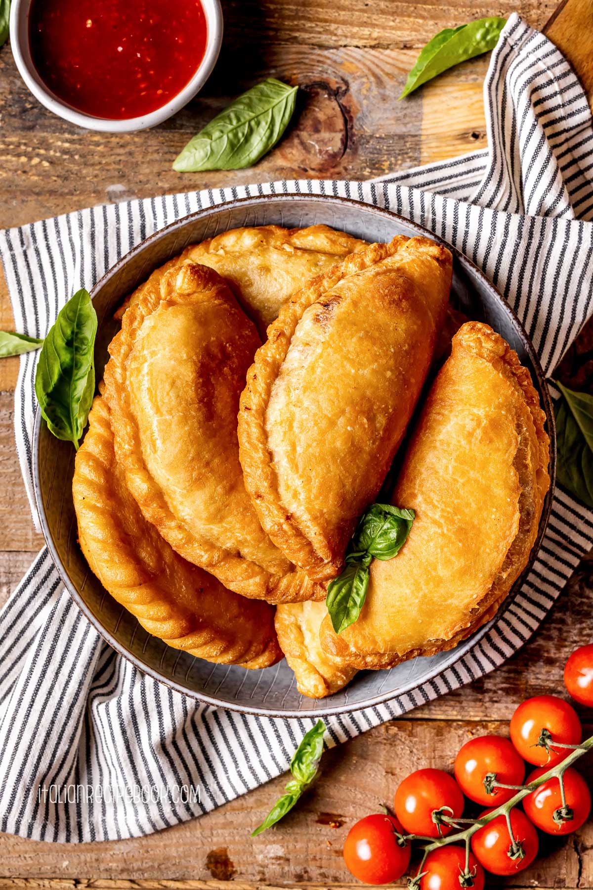 panzerotti arranged on a plate