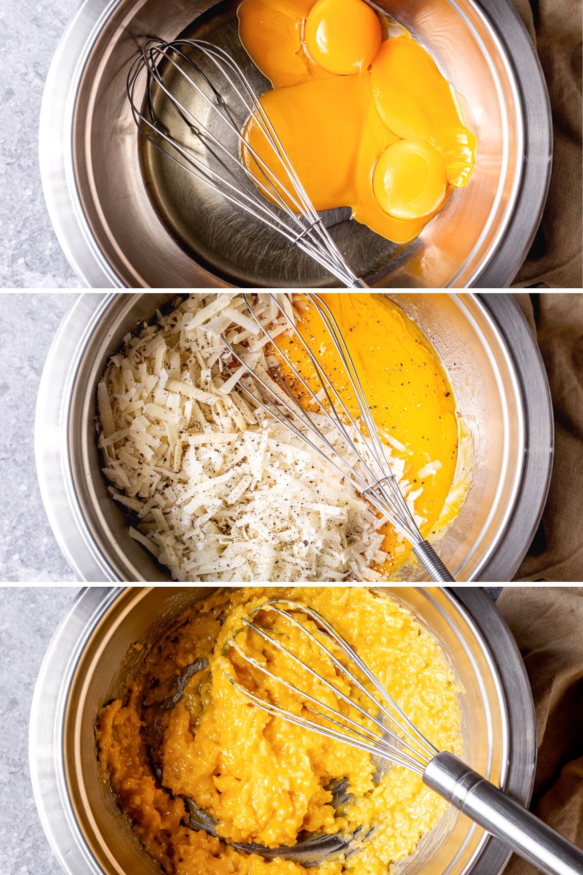 preparing carbonara sauce