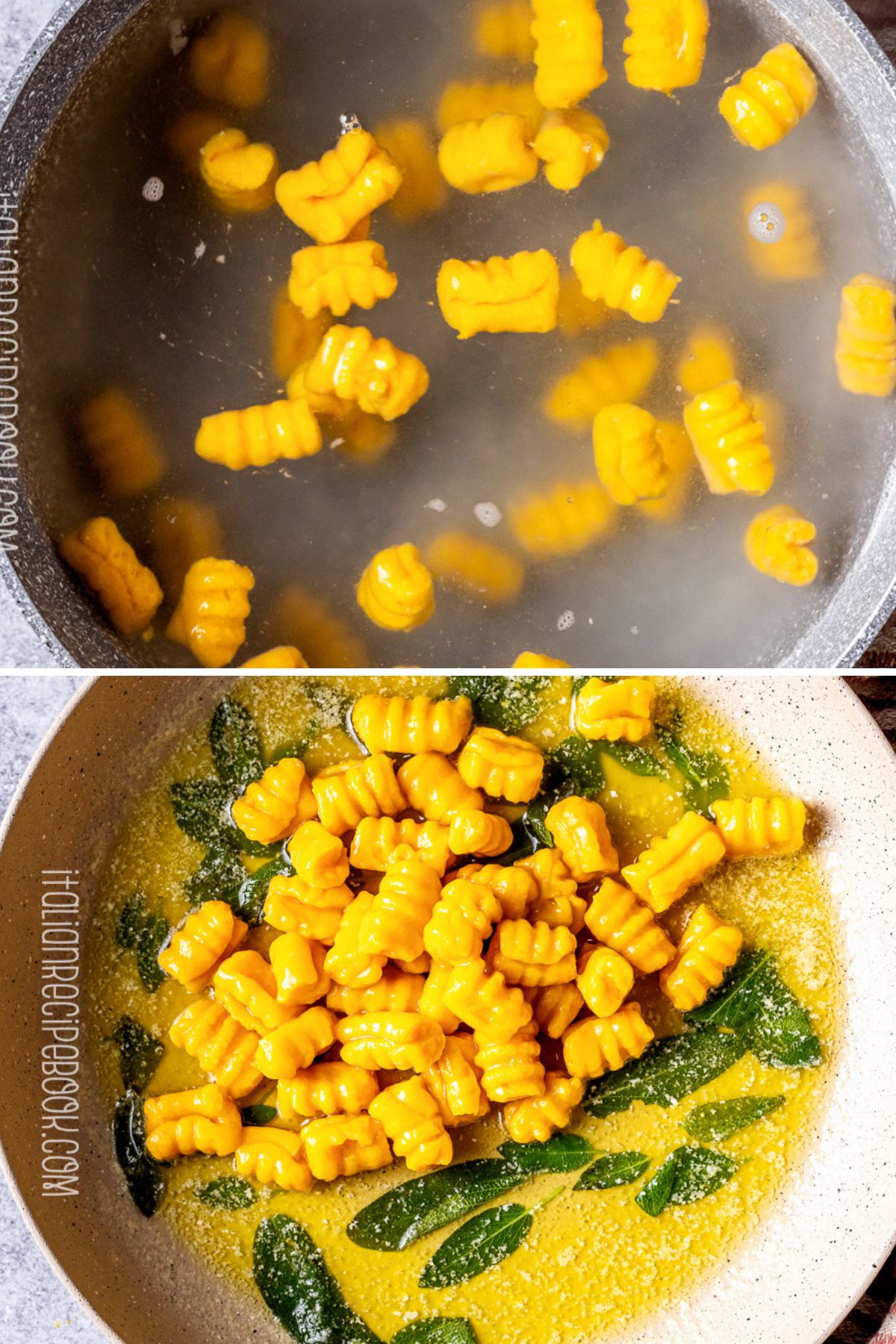 boiling gnocchi and tossing in the sage butter sauce