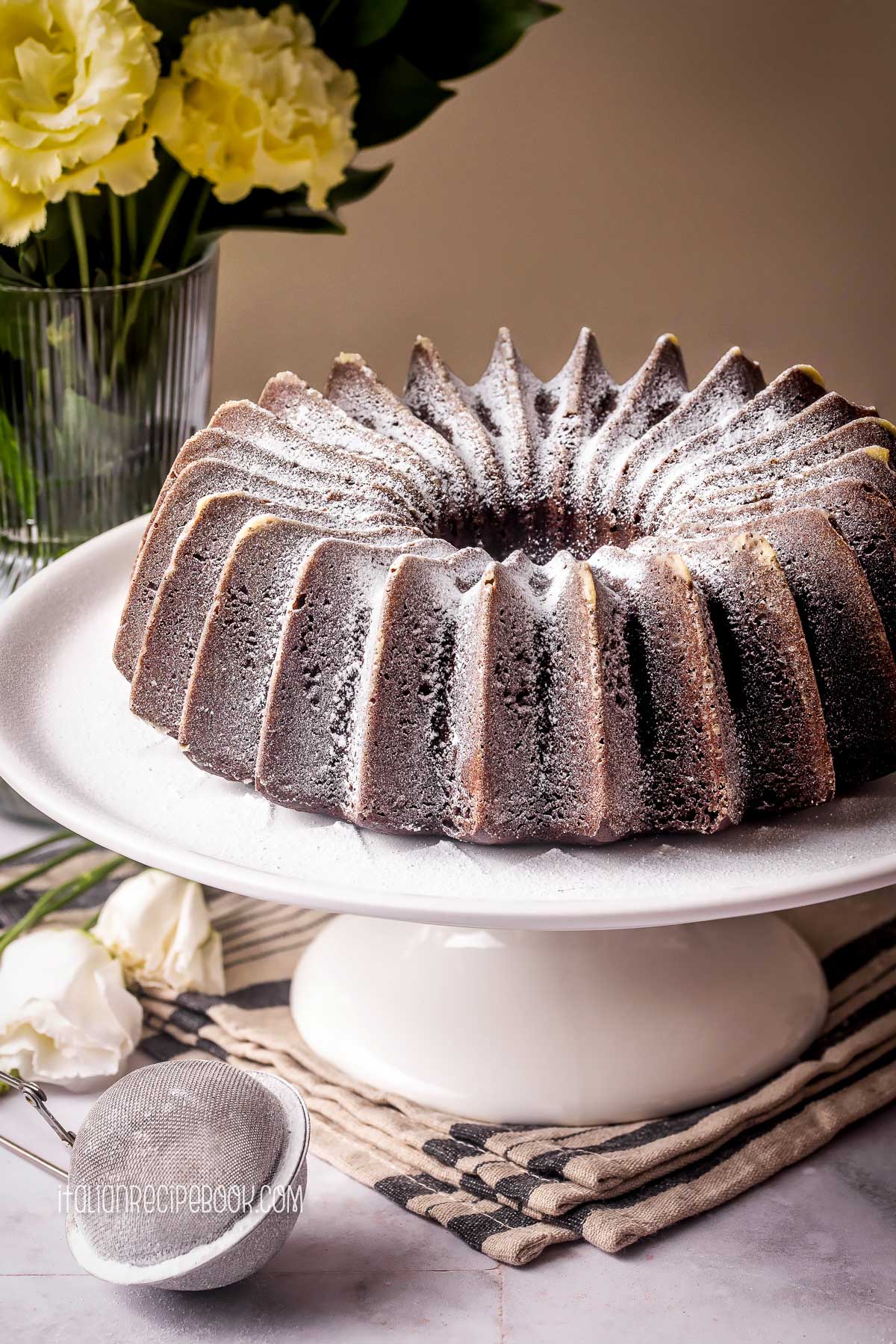 chocolate ricotta cake on a serving plate