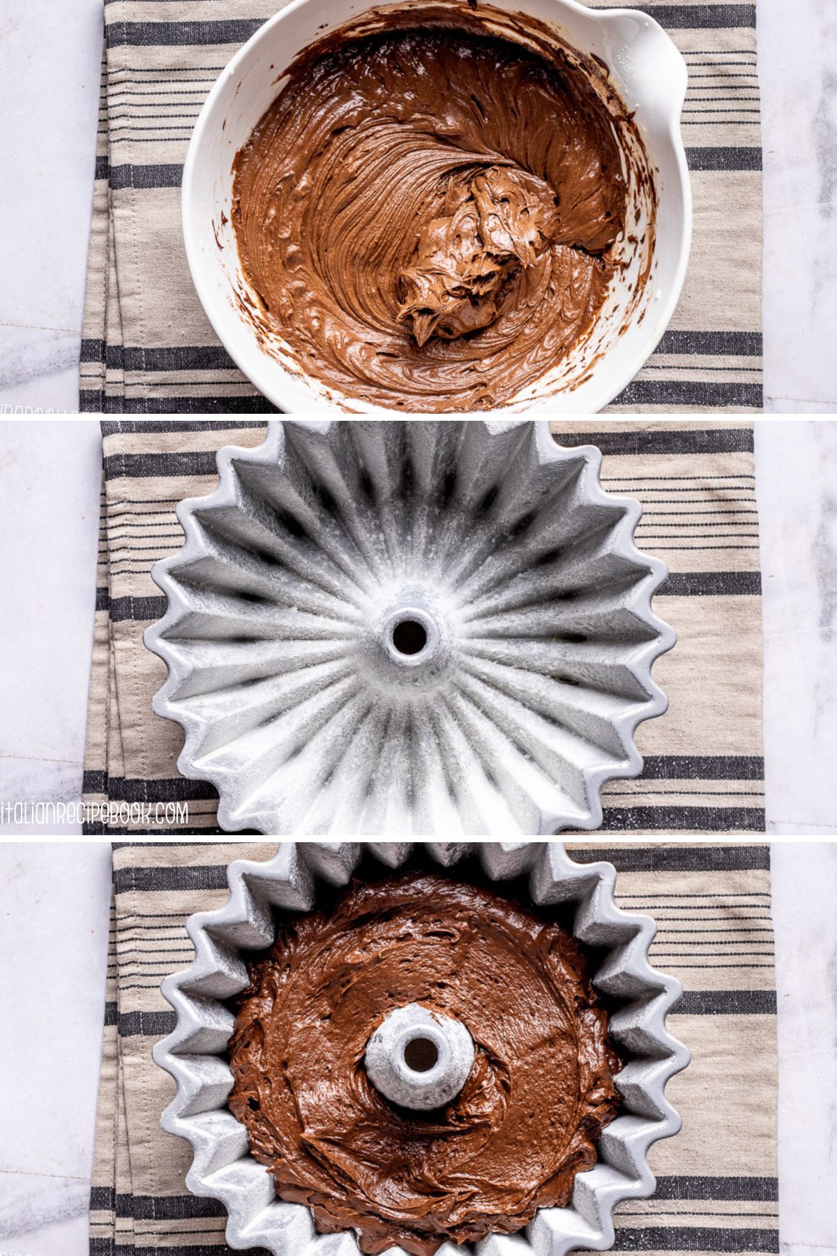 chocolate ricotta cake batter - grease the cake pan and pour the batter in