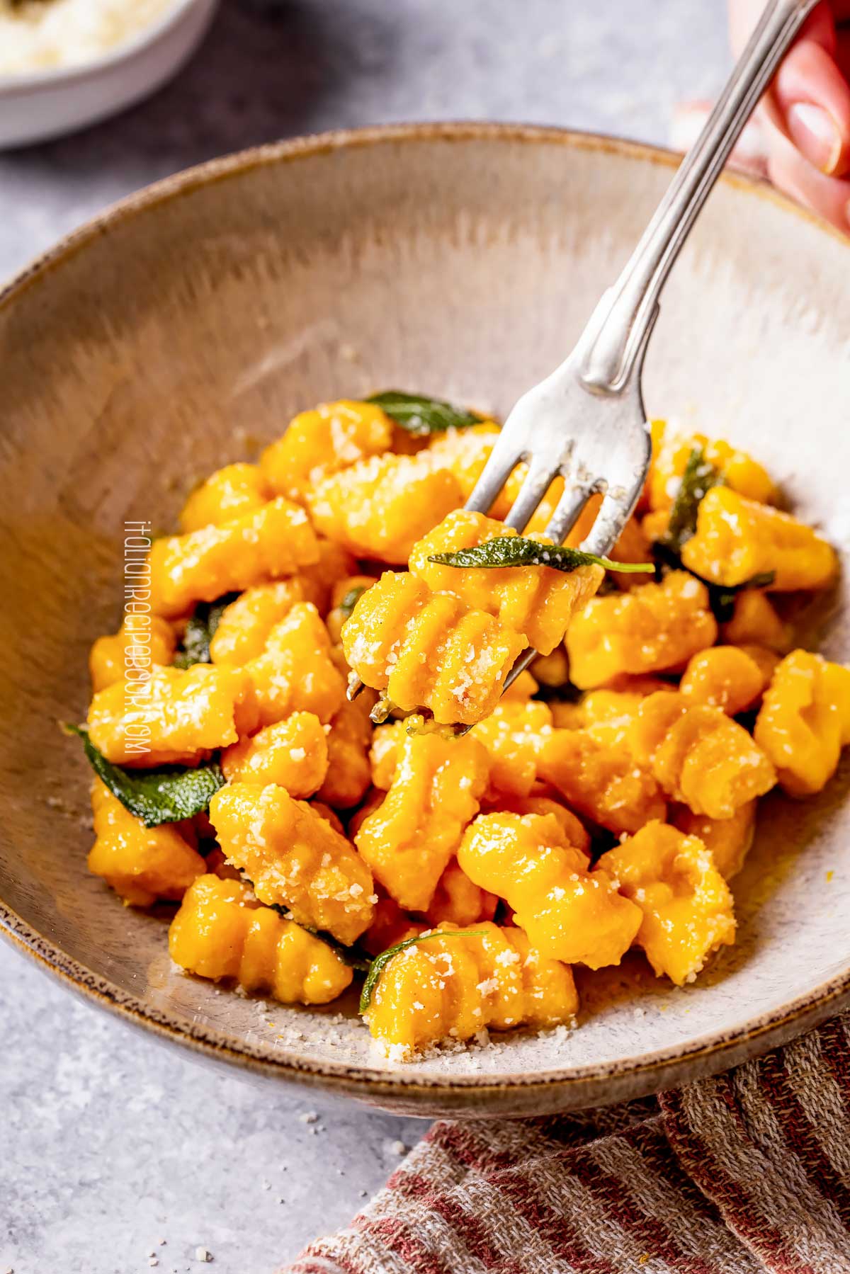 pumpkin gnocchi on a fork