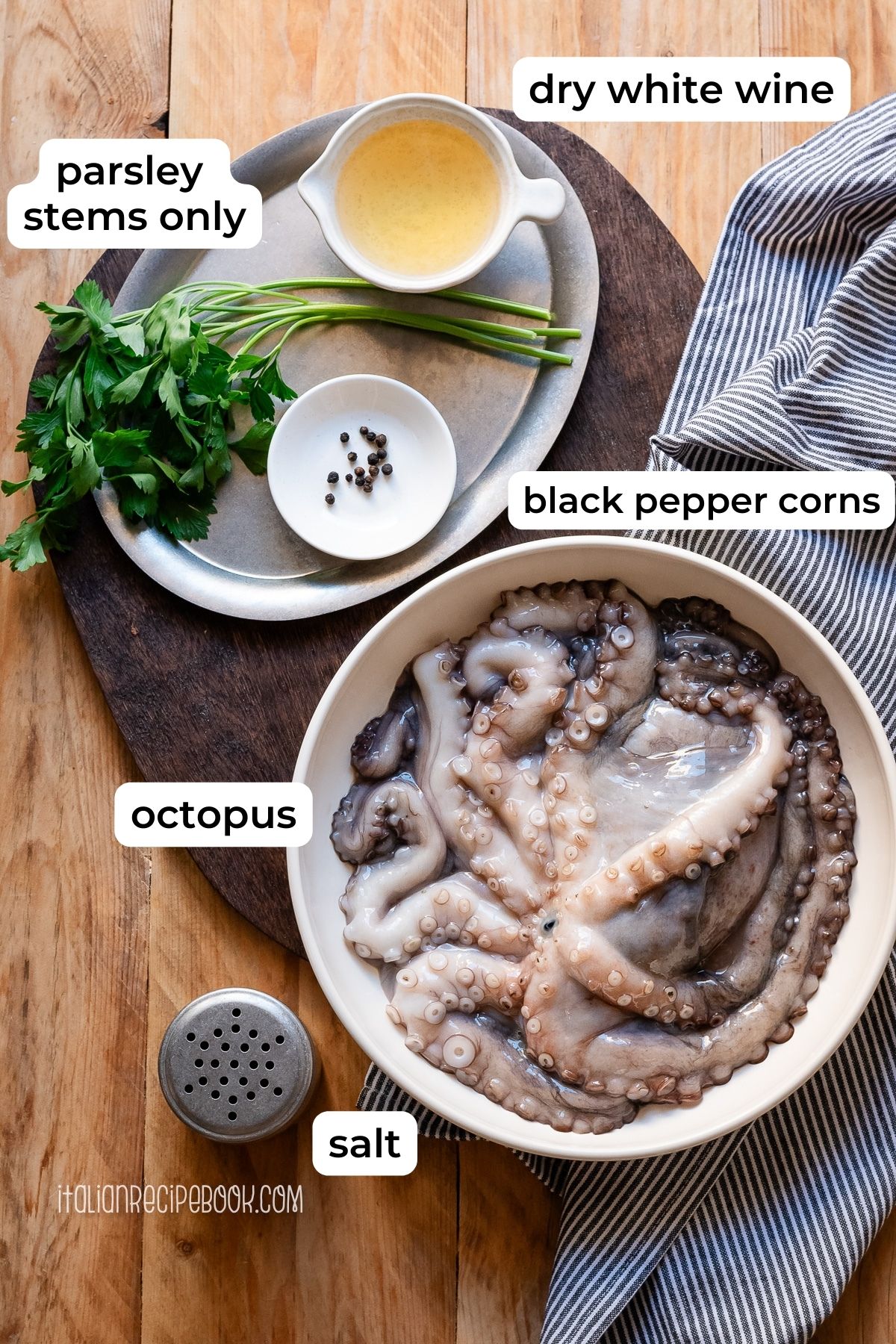 ingredients for boiling octopus