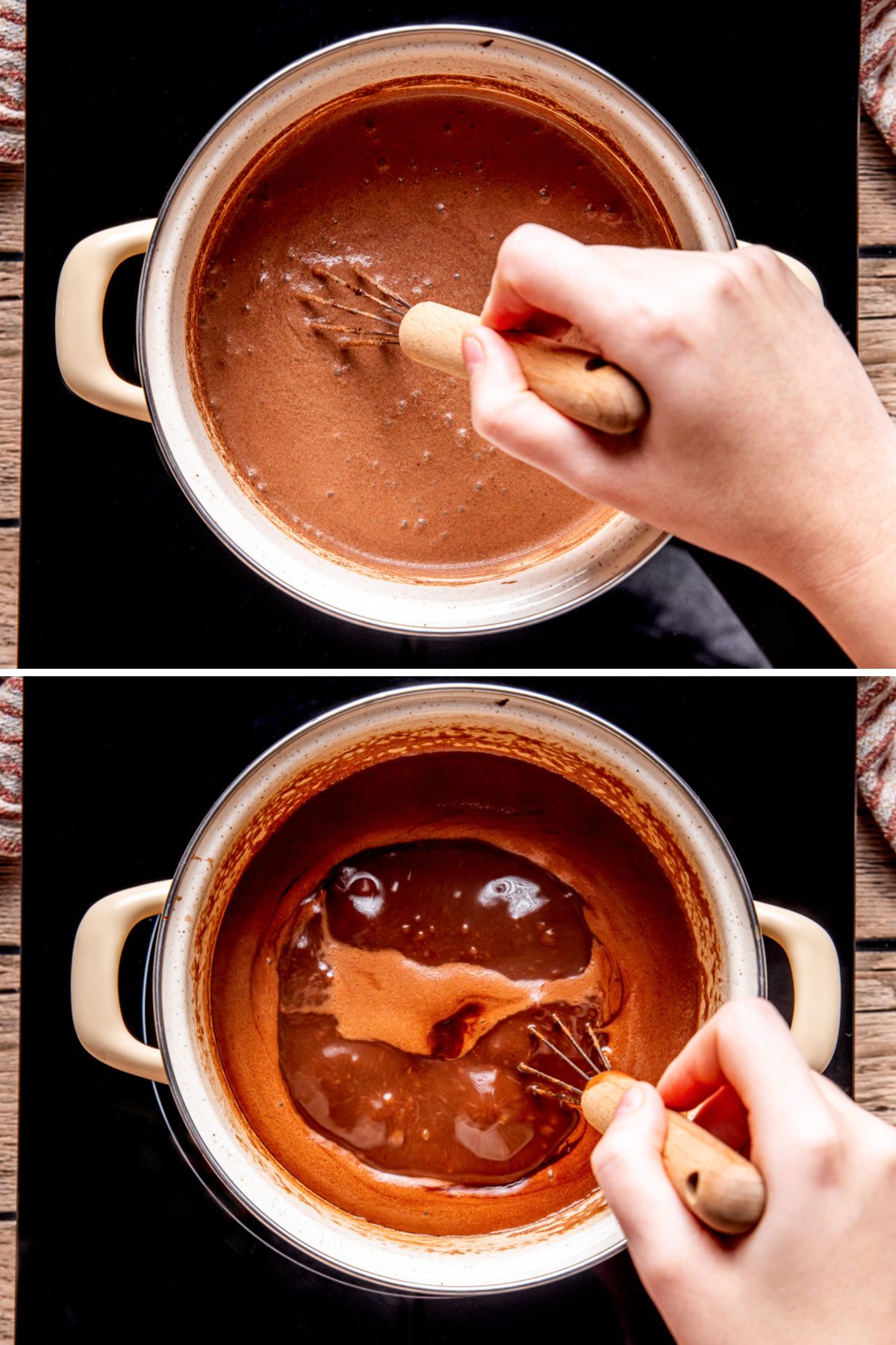 slowly bringing cream cocoa mix to a boil