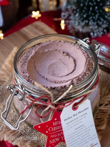 homemade hot chocolate mix in a jar close up