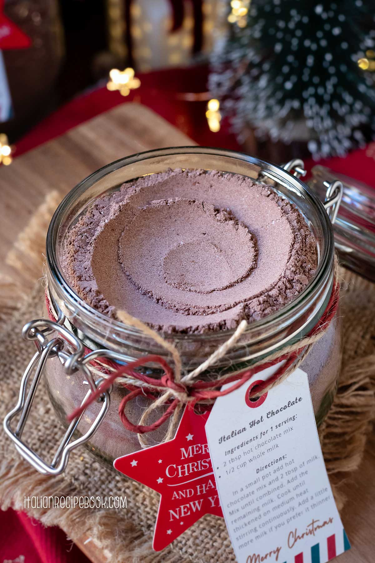 homemade hot chocolate mix in a jar close up