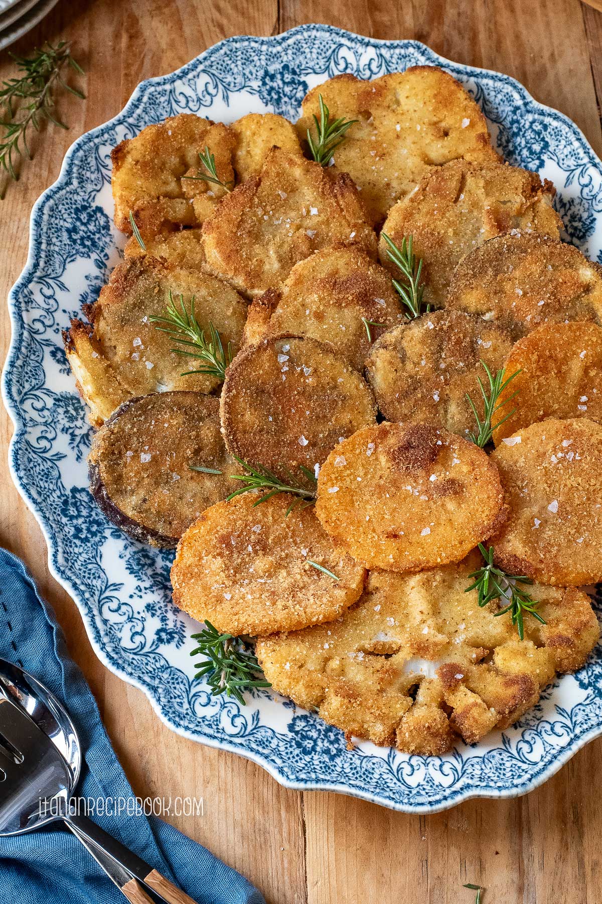 Super crispy oven-fried vegetables on a serving plate.