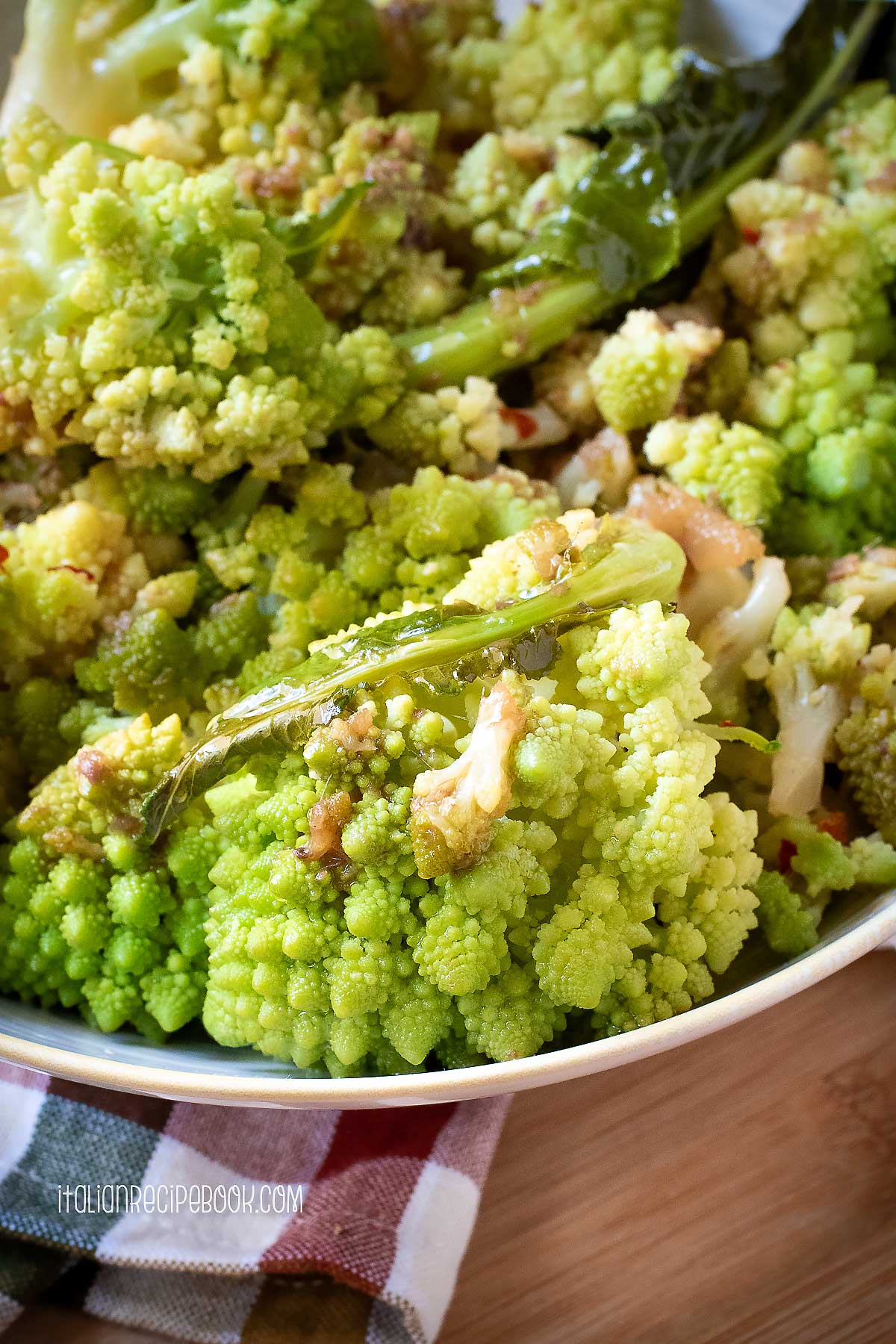 Cooked Romanesco Broccoli close view.
