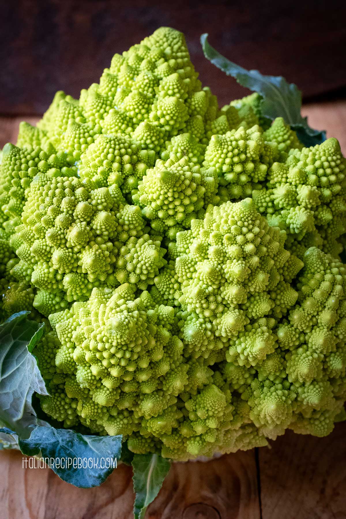 Detailed view of Romanesco Broccoli florets.