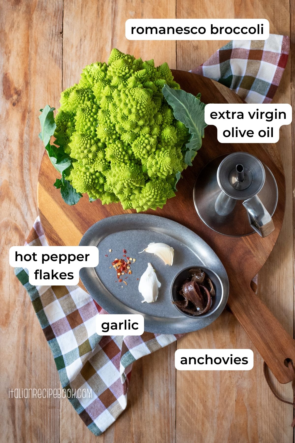 Ingredients needed to make Roman-Style Romanesco Broccoli.